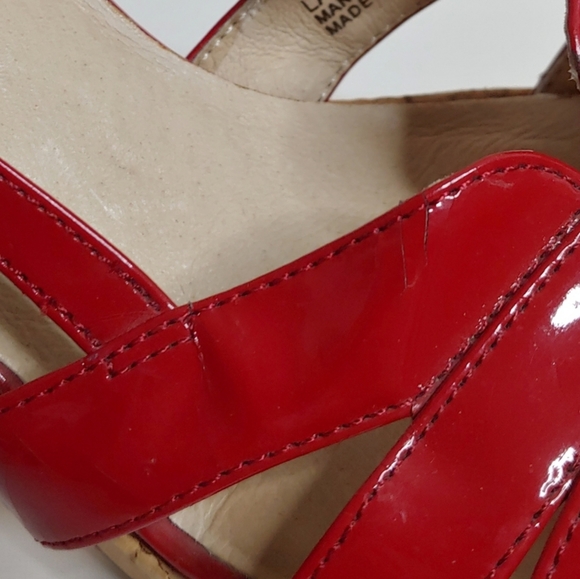 Yellow Box Laurie Bright Cherry Red Faux Leather Straps Cork Heels Size 8.5 - Picture 15 of 15